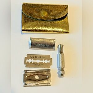 Vintage Gillette Safety Razor Mini Travel Set Gold Case